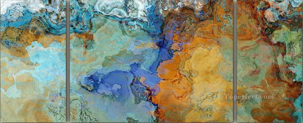 三連祭壇画茶色の抽象的な海の風景油絵